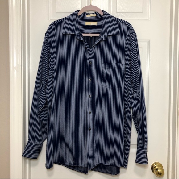 Michael Kors Cotton Blue Stripe Long Sleeve Button Up Dress Shirt 7 1/2 34/35 XL - Picture 3 of 12